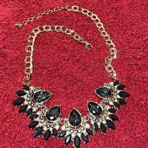 Ann Taylor Black Teardrops and Elliptical Shaped Gold Tone Necklace